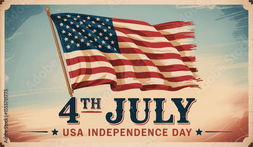 Vintage 4th of July American Flag Graphic - Retro USA Independence Day Celebration Banner Design

