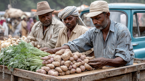 indian people working at village outdoor local market