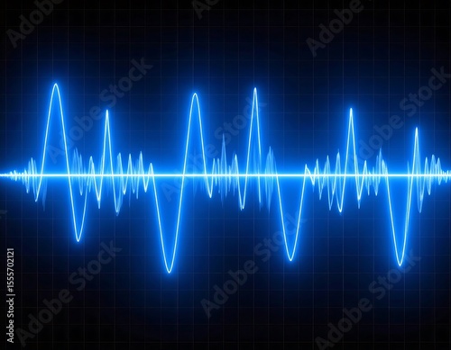 Blue audio waveform on dark grid