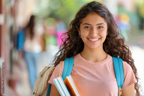 happy young indian college girl holding books