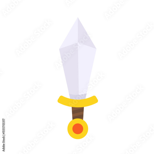 Minimalist Illustration of a Cartoon Sword with Golden Hilt and Silver Blade on White Background