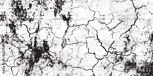 Grunge black white. Monochrome abstract texture. The pattern of cracks, stains, chips, lines for printing. The dark background of vintage elements for design