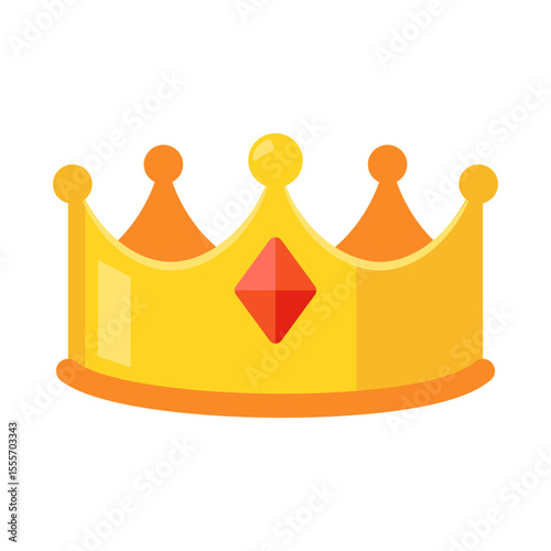 Vibrant Golden Crown with Red Gemstone on White Background - Perfect for Royalty, Luxury, and Celebration Themes