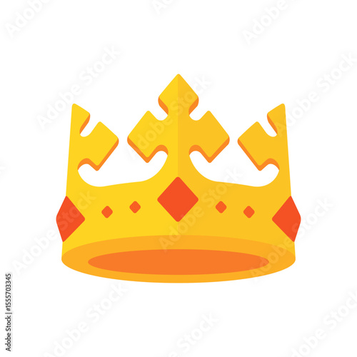 Vibrant Golden Crown with Red Jewels on White Background - Royalty and Elegance Symbol in Vector Illustration