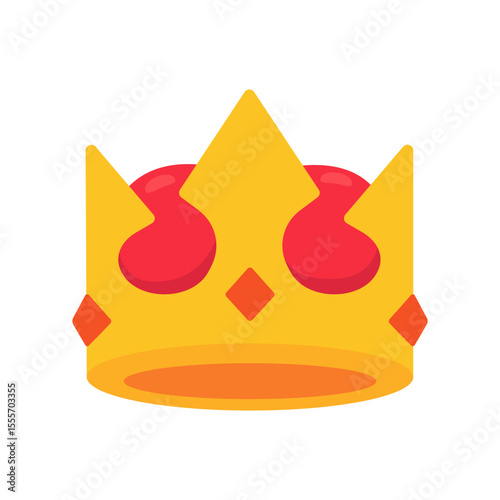 Vibrant Golden Crown with Red Jewels on White Background - Royalty and Luxury Symbol in Vector Illustration