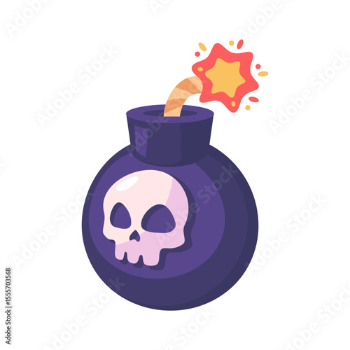 Colorful Cartoon Bomb with Skull and Lit Fuse on White Background for Gaming and Animation Design