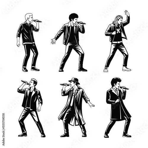 Singer Silhouette Vector Set Black and White Illustration
