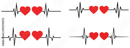 Double Heart Heartbeat EKG Line Vector Set