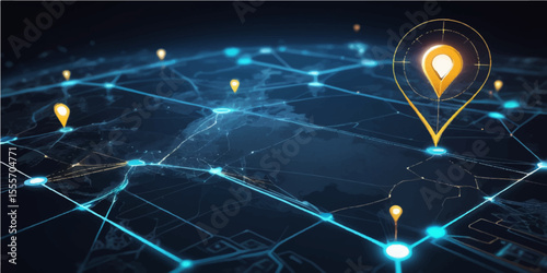 Abstract blue background with stars, light, and a digital network connection representing global technology and scientific innovation