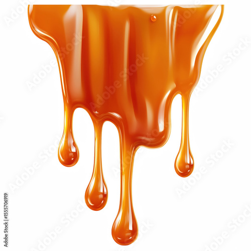 Dripping caramel sauce isolated on white background