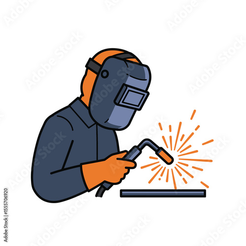 Welder with helmet illustration