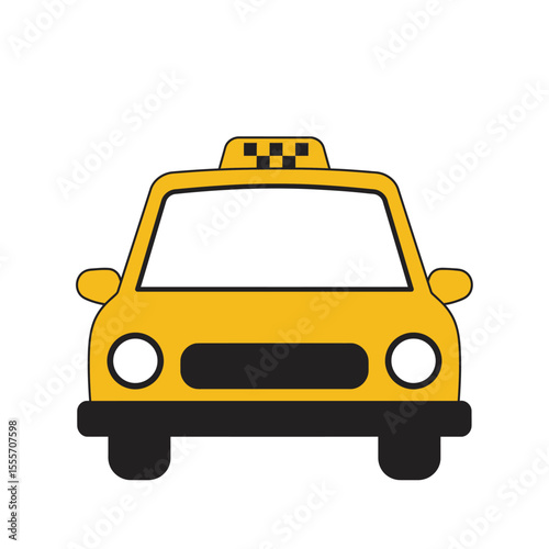 Yellow taxi cab isolated on white with a vector illustration of a city transport vehicle sign