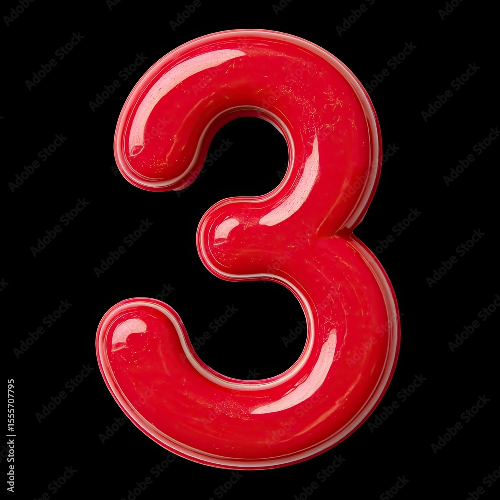 Naklejka premium Bright Red Number Three Against a Dark Background for Creative Use