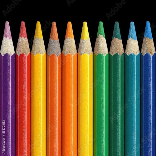 Vibrant Arrangement of Colorful Pencils on a Black Background