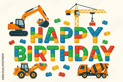 Construction theme birthday, vibrant machinery, birthday celebration, playful construction design