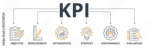 KPI web banners concept vector illustration with keywords and icons
