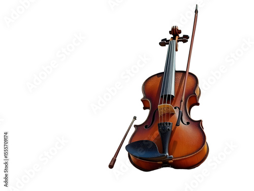 Wallpaper Mural Weathered Antique Violin with Bow, Showing Rich Brown Varnish and Dark Wood Accents isolated on a transparent background Torontodigital.ca