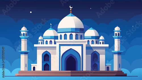 A building with domes and towers against a blue cloudy sky landscape illustration