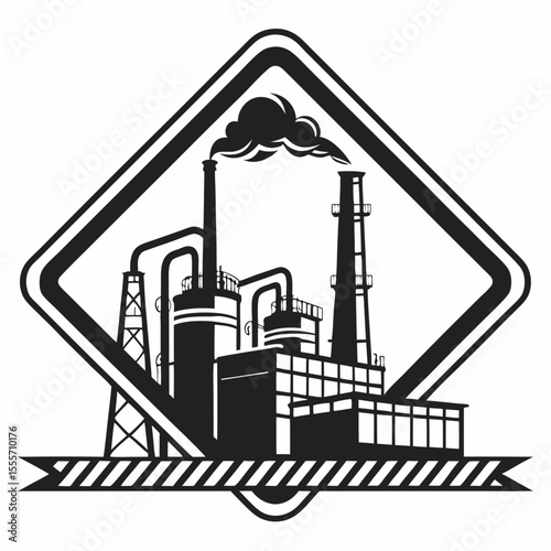 Industrial Factory Silhouette in Diamond Frame