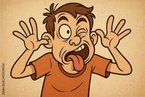 Funny cartoon character making an expressive face, playful and humorous birthday theme