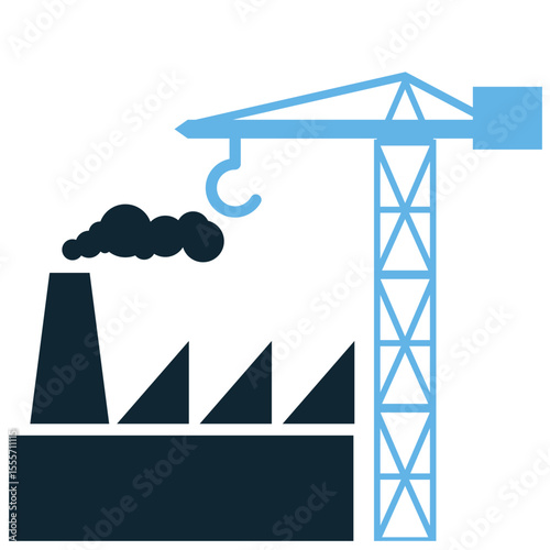 Industrial construction icon vector, representing large-scale facilities and heavy industry. Ideal for factories, warehouses, power plants, and infrastructure projects.