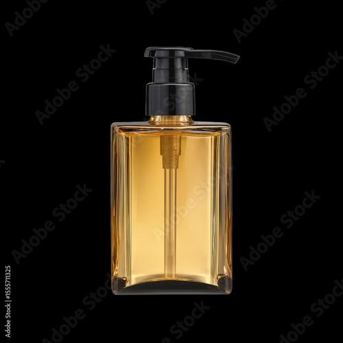 Elegant Amber Cosmetic Bottle with Pump on Black Background