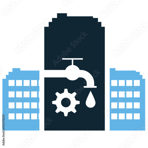 Building hydraulic system icon vector, representing fluid power systems in structures. Ideal for modern infrastructure, mechanical engineering, elevators, and automated building functions.