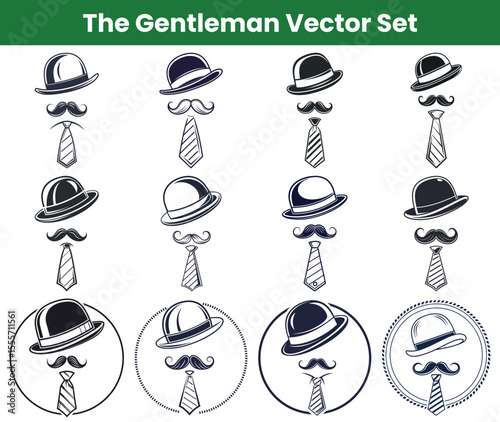 Vintage Gentleman Icon Set Hats, Moustaches and Ties, Graphics for Design Projects