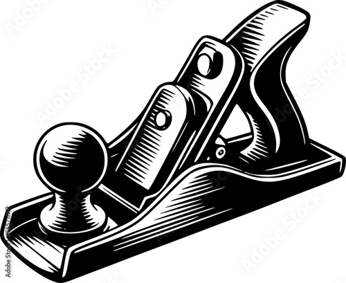 Woodworking Hand Plane Vector – Vintage Block Plane Illustration – Black and White Carpentry Tool Drawing – Traditional Wood Planer Line Art for Craftsmen, Carpenter Logos, Workshop Decor and DIY 