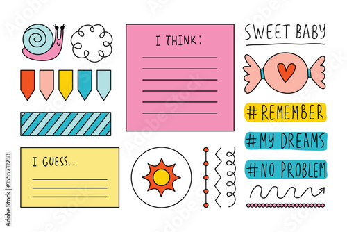 Journal Signs and symbols planner. Clipart scrapbooking, notebooks, diary. 