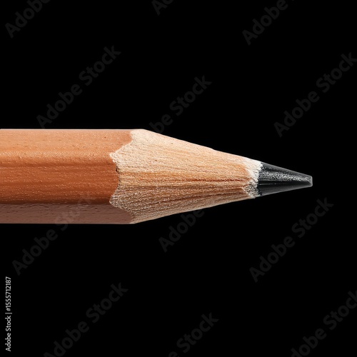 Close-up of a Sharp Pencil on a Black Background with Fine Details