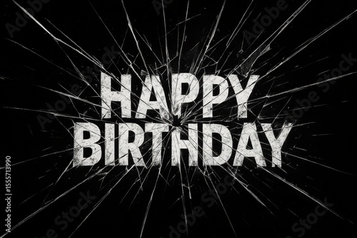 Dynamic shattered birthday vibes, dark background, Happy Birthday text