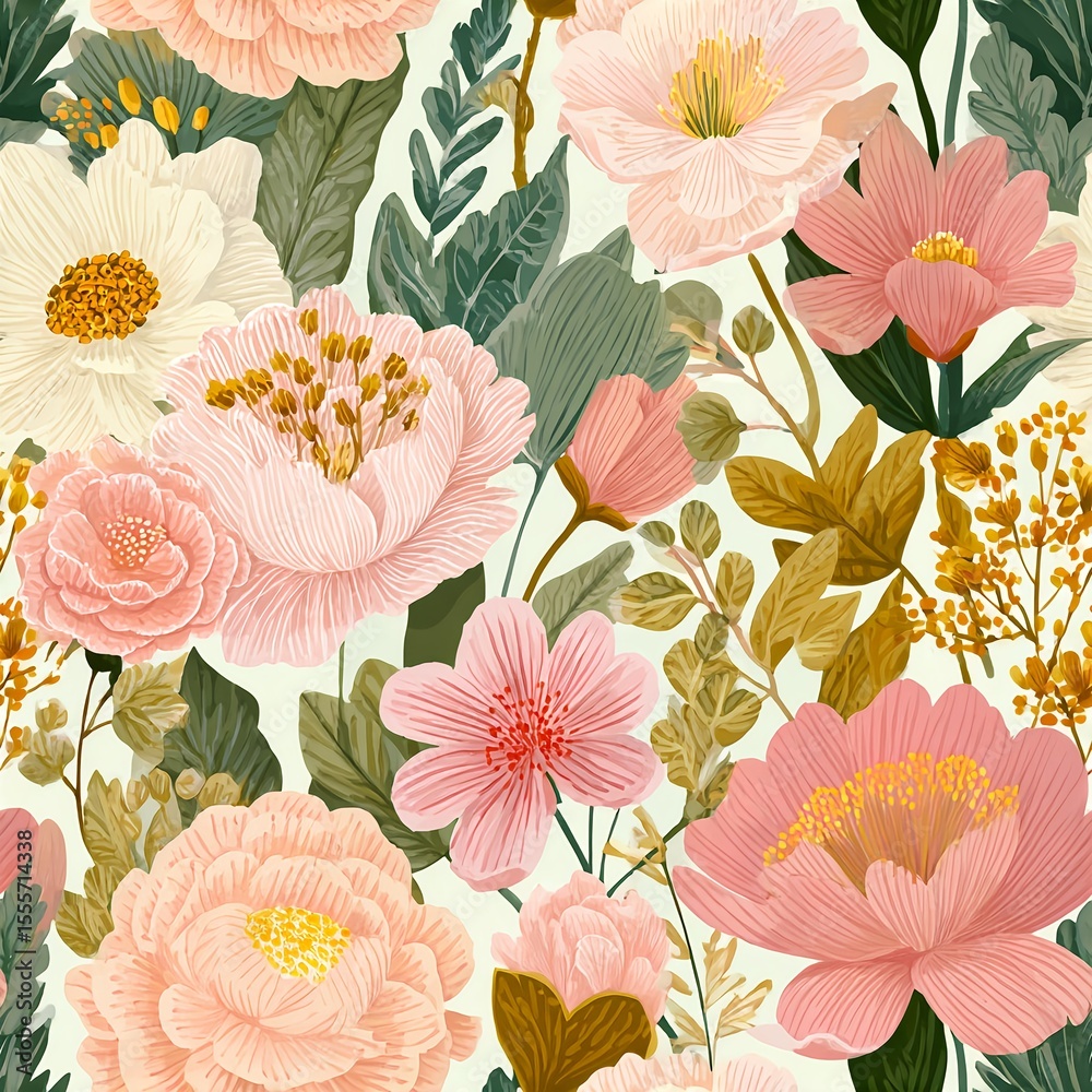 custom made wallpaper toronto digitalSeamless pattern presenting whimsical gouache florals, delicate brushstroke details, and playful garden rhythm