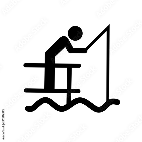 Fishing Icon - Black Silhouette of Person Fishing from Pier or Dock