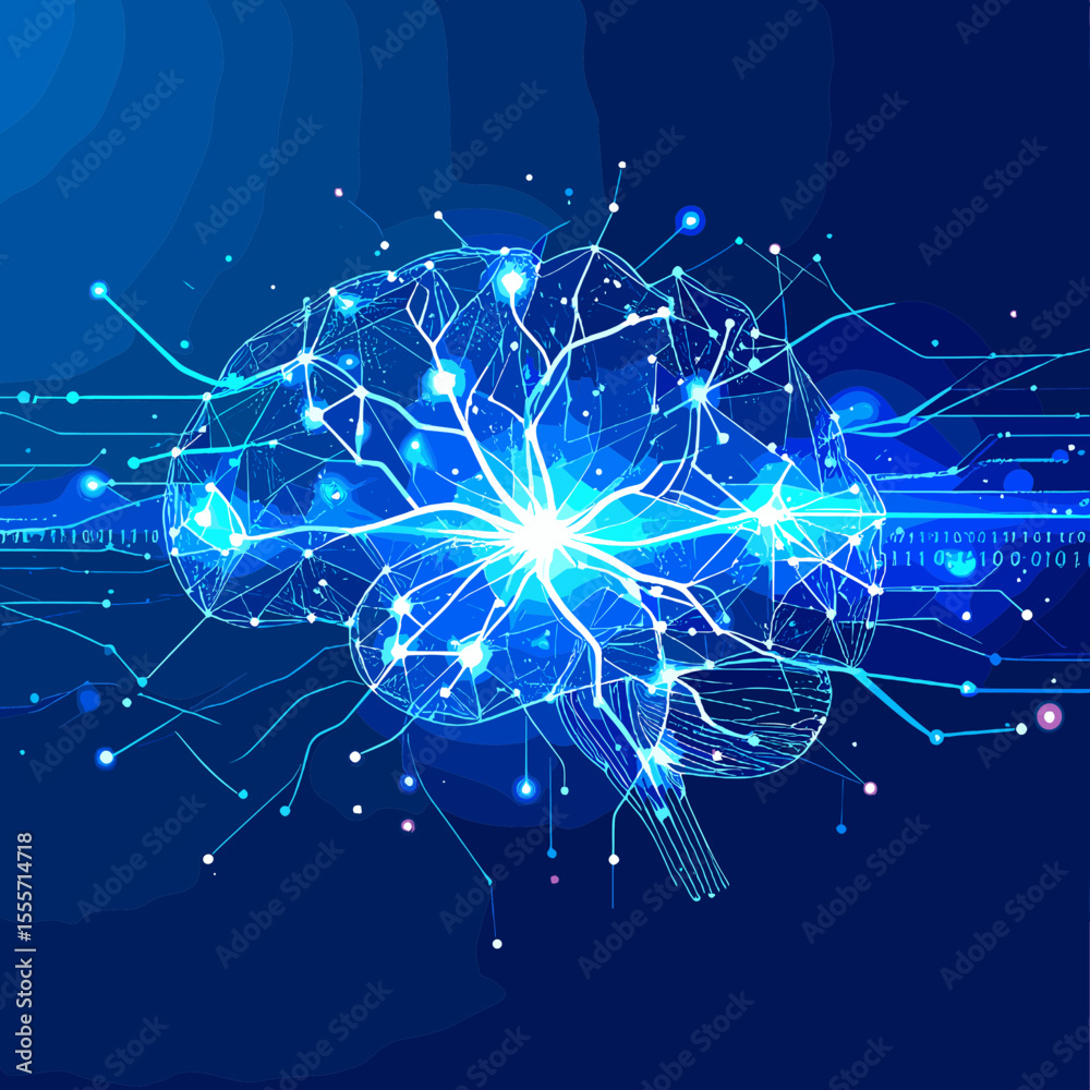 Fototapeta premium Abstract Brain Silhouette with Neural Network Connections in Blue Hues Artificial Intelligence and Future Technology Conceptual Image