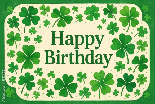 St. Patrick's Day birthday, Happy Birthday message with clovers and green theme