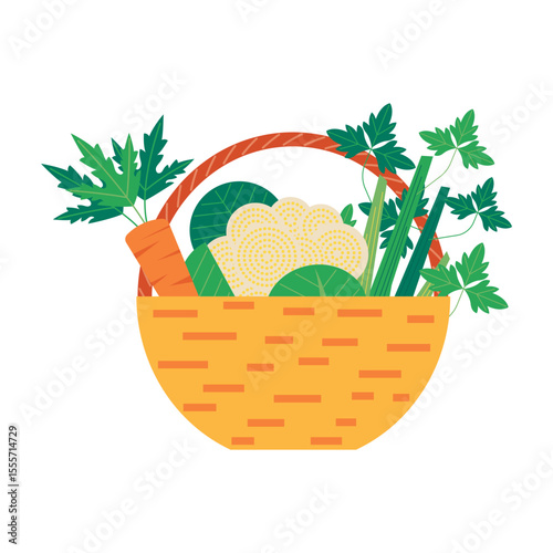 a basket of freshness vegetables. Homegrown concept vector illustration.