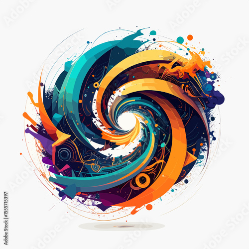 Abstract Swirl Design with Vibrant Colors and Dynamic Motion in an Artistic Illustration on White Background