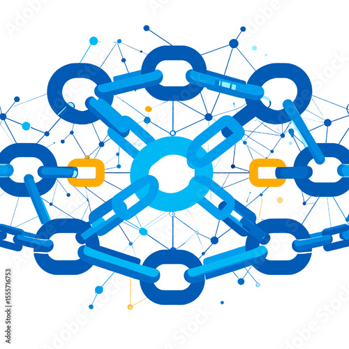 Interconnected Blockchain Network Nodes Featuring Secure Digital Connection with Blue Tones on White Background