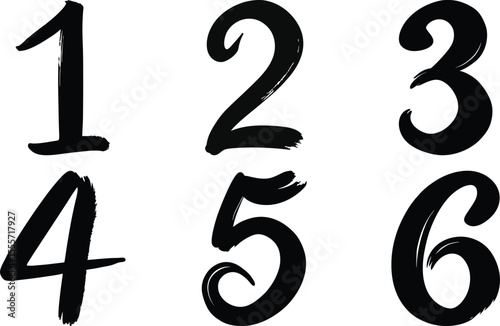 Vector art of handwritten numbers one through six isolated on transparent background, perfect for design projects