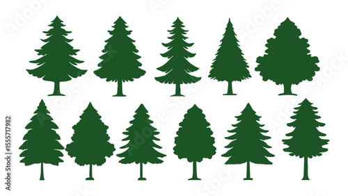 A row of evergreen tree silhouettes in various sizes