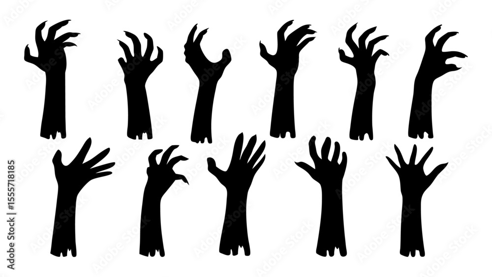 Fototapeta premium Set of doodle zombie hands silhouette.