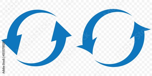 circle arrow icon set. Blue circular arrow icon, refresh, reload arrow icon symbol sign. Blue Reload vector icon set. repeat vector. restart or reset sign. Repeat cycle symbol. Blue rotation arrows.