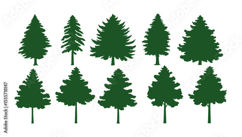 A row of evergreen tree silhouettes in various sizes