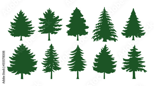 A row of evergreen tree silhouettes in various sizes