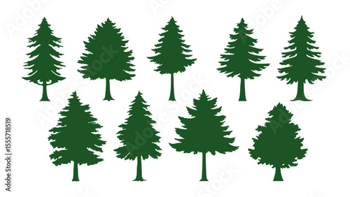 A row of evergreen tree silhouettes in various sizes