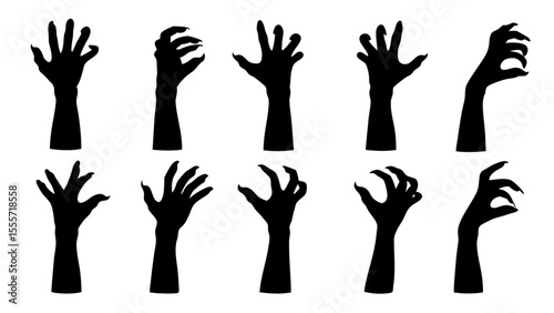 Set of doodle zombie hands silhouette.