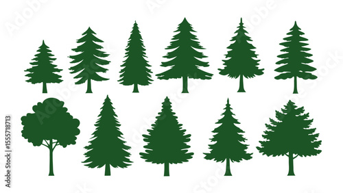 A row of evergreen tree silhouettes in various sizes