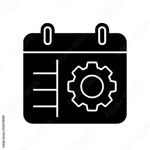 Calendar icon with gear symbolizing service schedule – solid