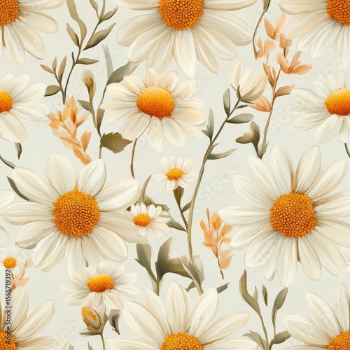 Wallpaper Mural A seamless pattern with realistic little daisies, mesmerizing and vibrant, minimalist design, soft colors  Torontodigital.ca